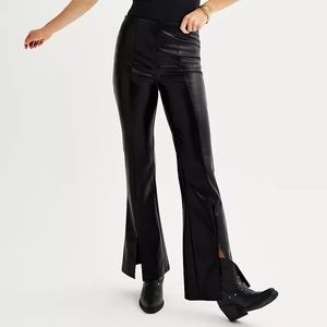 Juniors' SO® High-Rise Flare Faux-Leather Pants in BLACK size XS